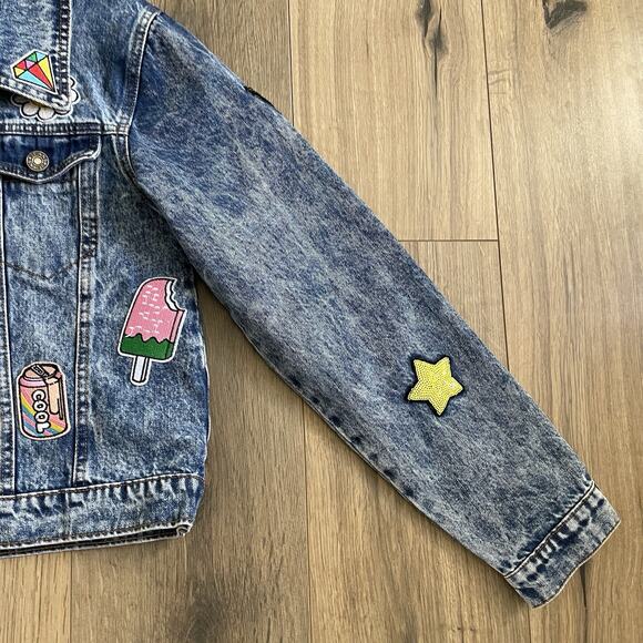Lola and The Boys Women’s Large All About The Patch Denim Jacket Colorful EUC - Picture 6 of 11